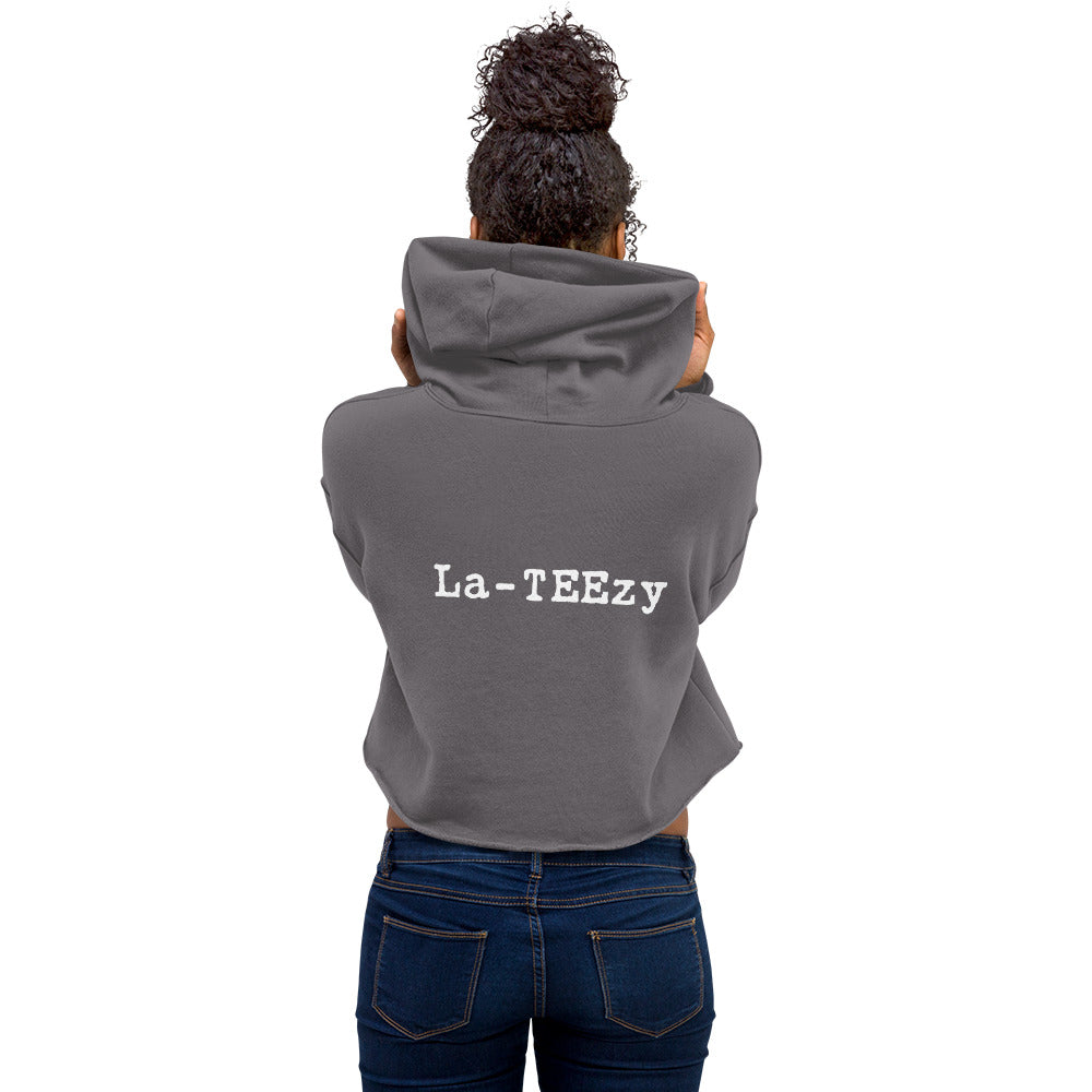  Premium Vintage Print Crop Hoodie in Black and Gray | La-Teezy